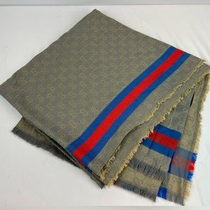 Gucci Blue Red Gray Scarf - Cashmere Silk Blend